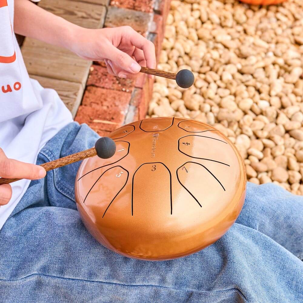 Sonodrum „Standard“ Rhythmus-Set – Zungentrommel (14/20 cm) + Happy Beatz Lernkarten & Videokurs | Floh im Ohr TV