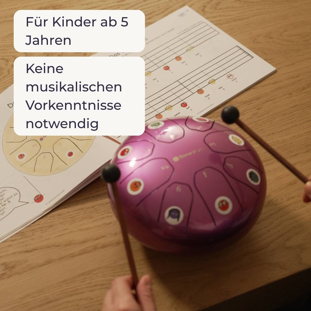Sonodrum - Premium 15 Zungen Set - Let’s Play Zungentrommel, Notenschnutzies & Happy Beatz - Floh im Ohr TV