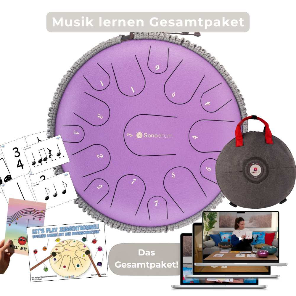 Sonodrum - Premium 15 Zungen Set - Let’s Play Zungentrommel, Notenschnutzies & Happy Beatz - Floh im Ohr TV