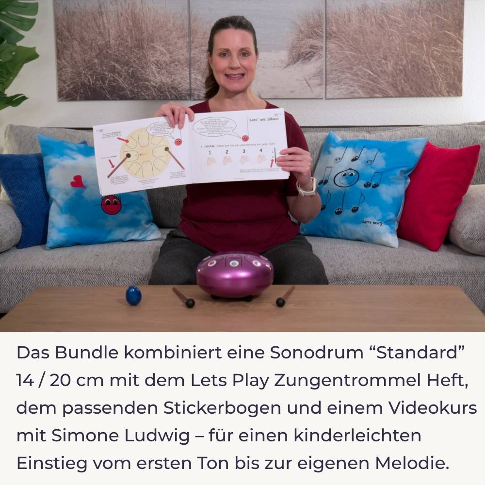 Sonodrum - Premium 15 Zungen Set - Let’s Play Zungentrommel, Notenschnutzies & Happy Beatz - Floh im Ohr TV