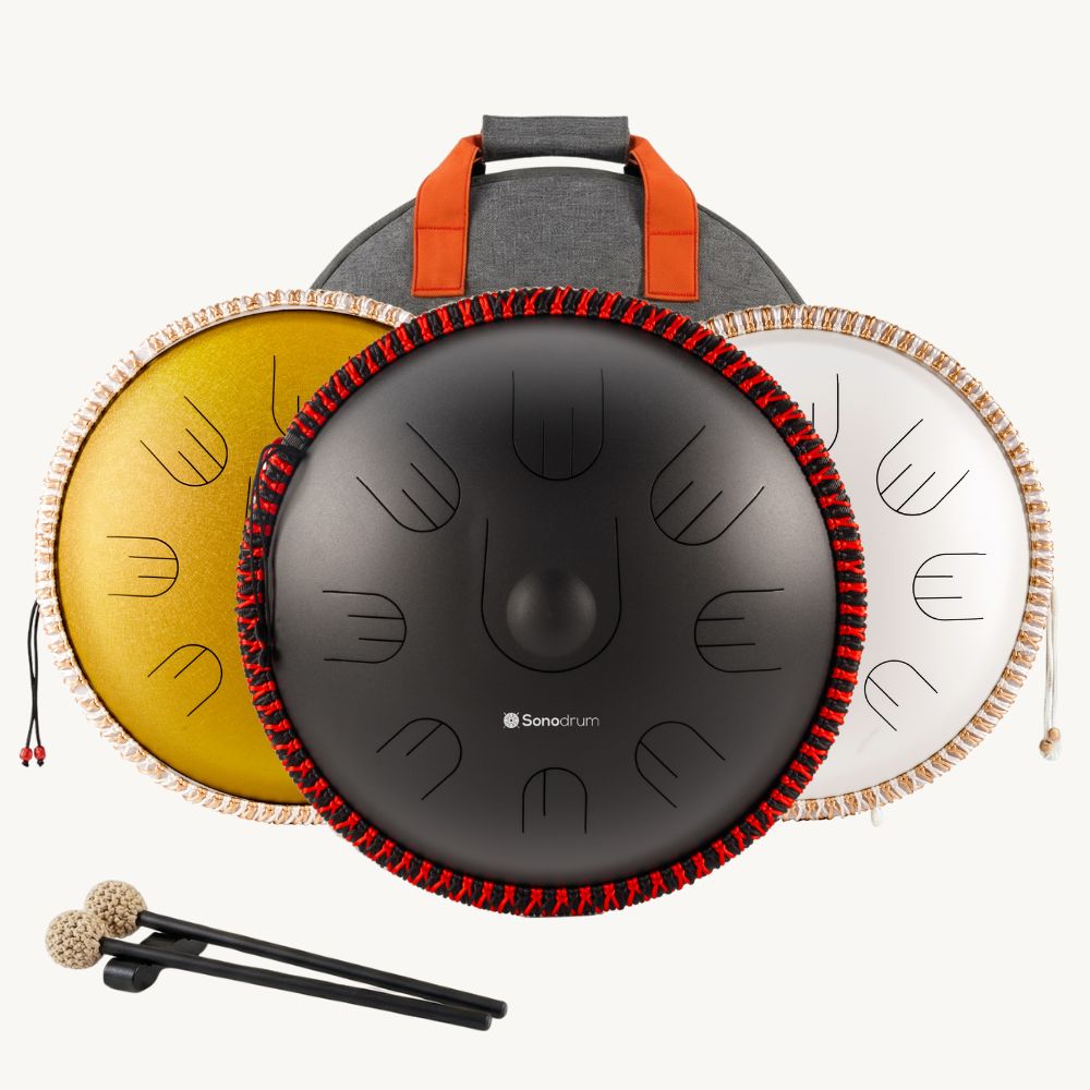 Sonodrum „Handpan Hybrid“ - handgefertigte Handpan-Alternative - 35,5cm - 9 Zungen - D-Kurd