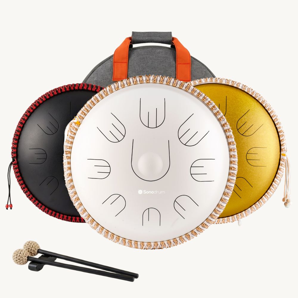 Sonodrum „Handpan Hybrid“ - handgefertigte Handpan-Alternative - 35,5cm - 9 Zungen - D-Kurd
