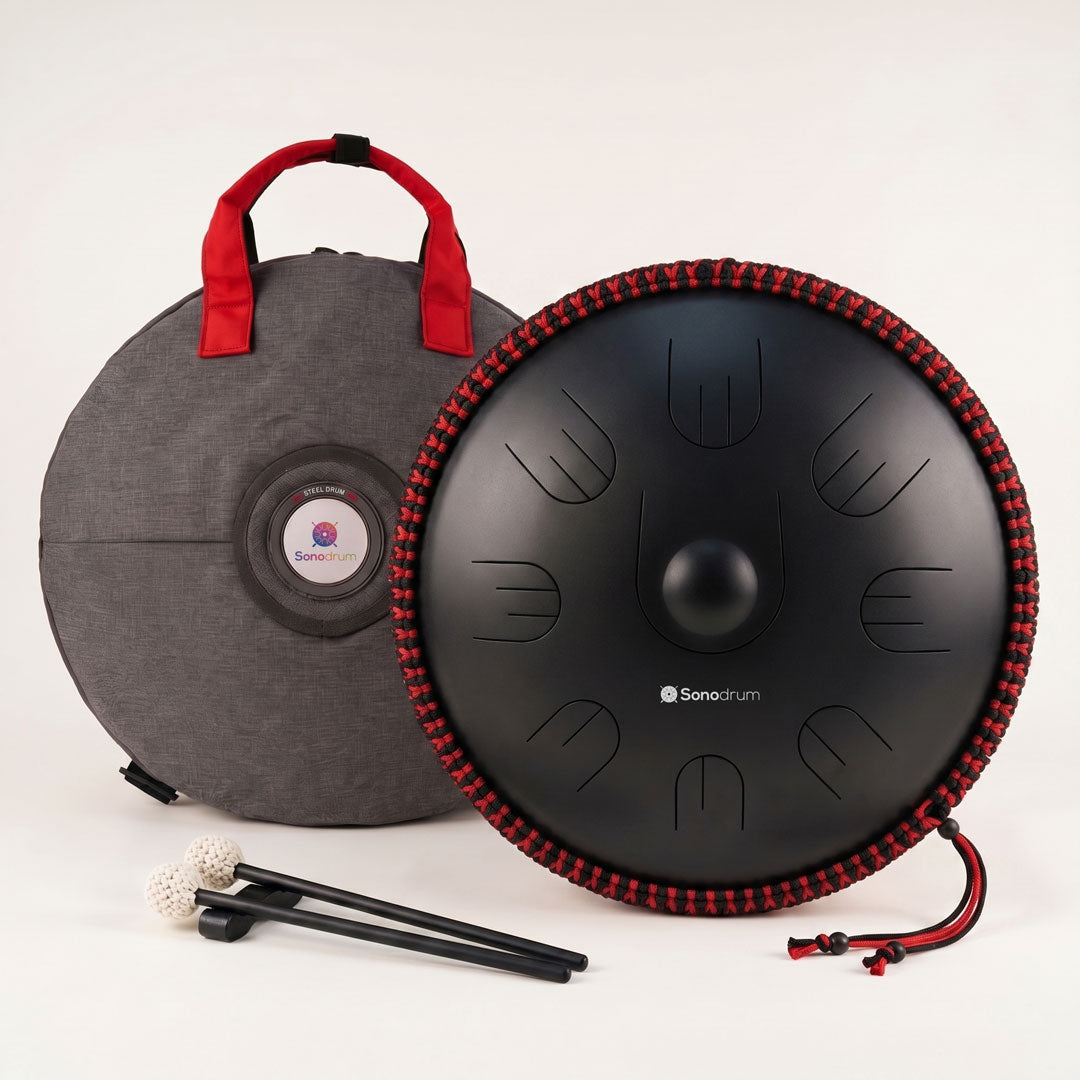 Sonodrum „Handpan Hybrid“ - handgefertigte Handpan-Alternative - 35,5cm - 9 Zungen - D-Kurd