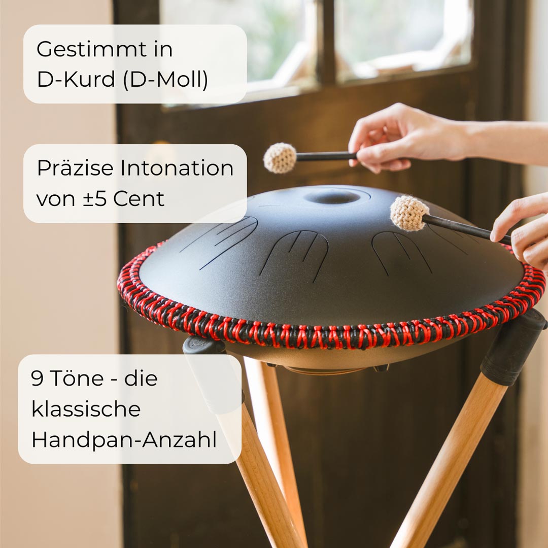 Sonodrum „Handpan Hybrid“ - handgefertigte Handpan-Alternative - 35,5cm - 9 Zungen - D-Kurd
