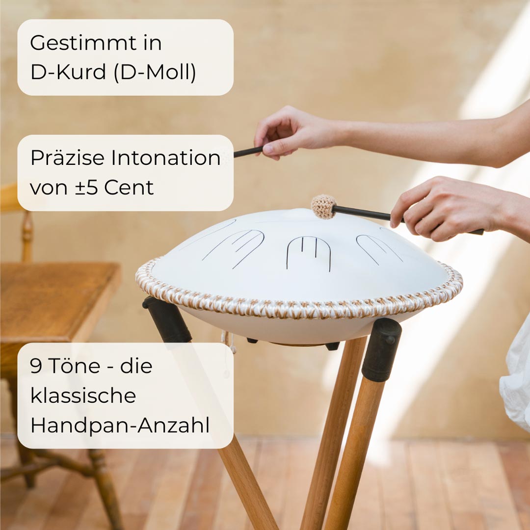 Sonodrum „Handpan Hybrid“ - handgefertigte Handpan-Alternative - 35,5cm - 9 Zungen - D-Kurd