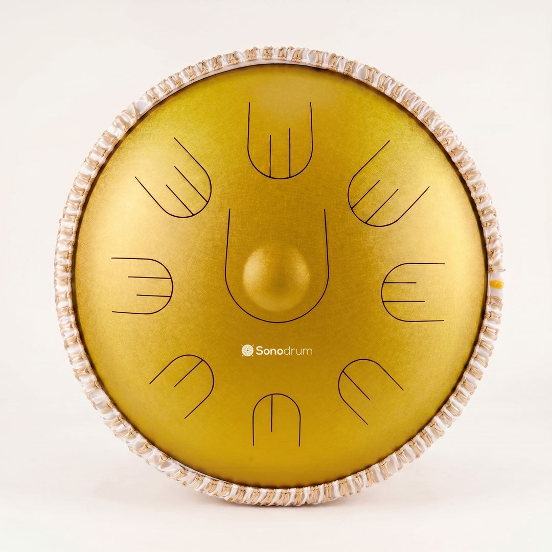 Sonodrum „Handpan Hybrid“ - handgefertigte Handpan-Alternative - 35,5cm - 9 Zungen - D-Kurd
