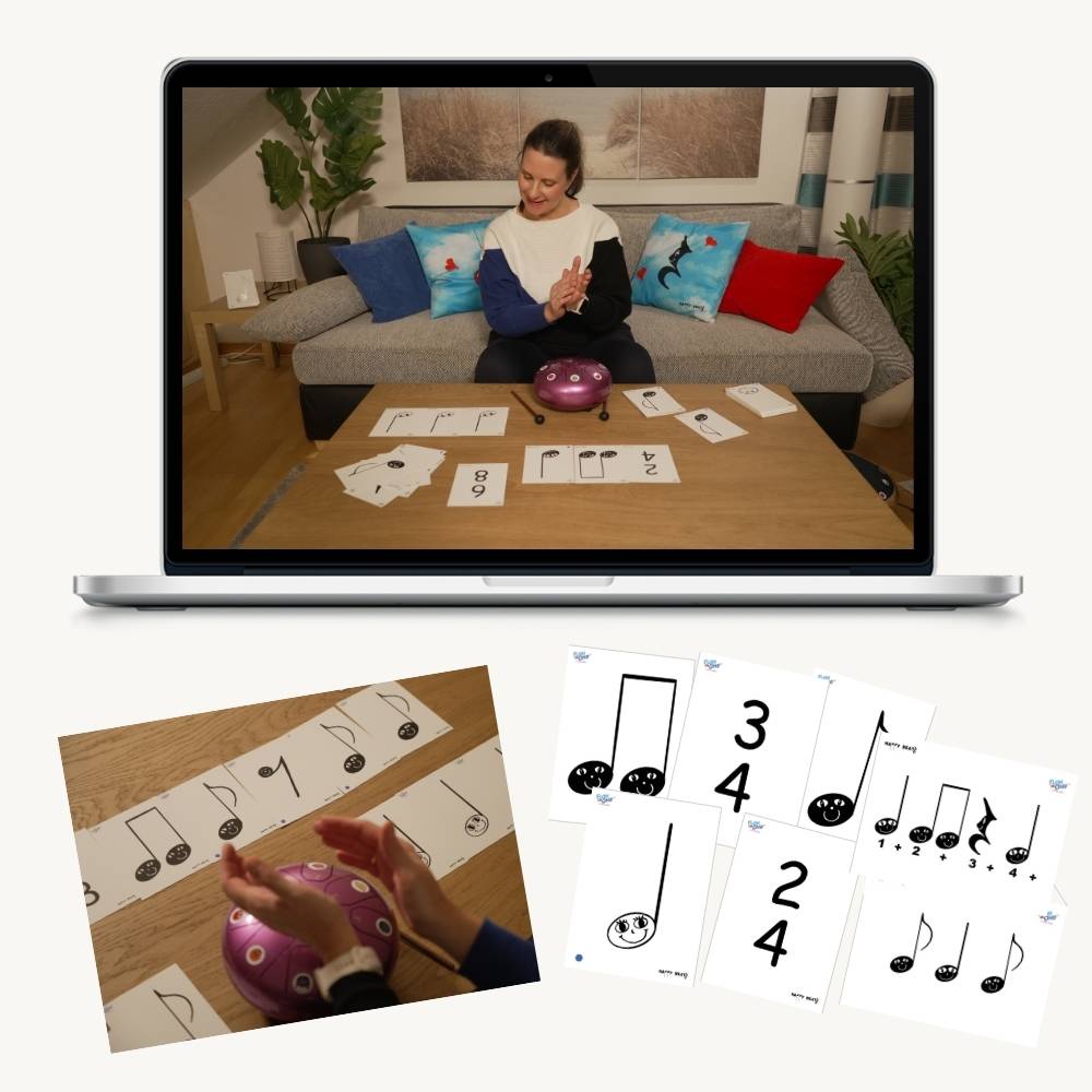 Sonodrum „Standard“ Rhythmus-Set – Zungentrommel (14/20 cm) + Happy Beatz Lernkarten & Videokurs | Floh im Ohr TV