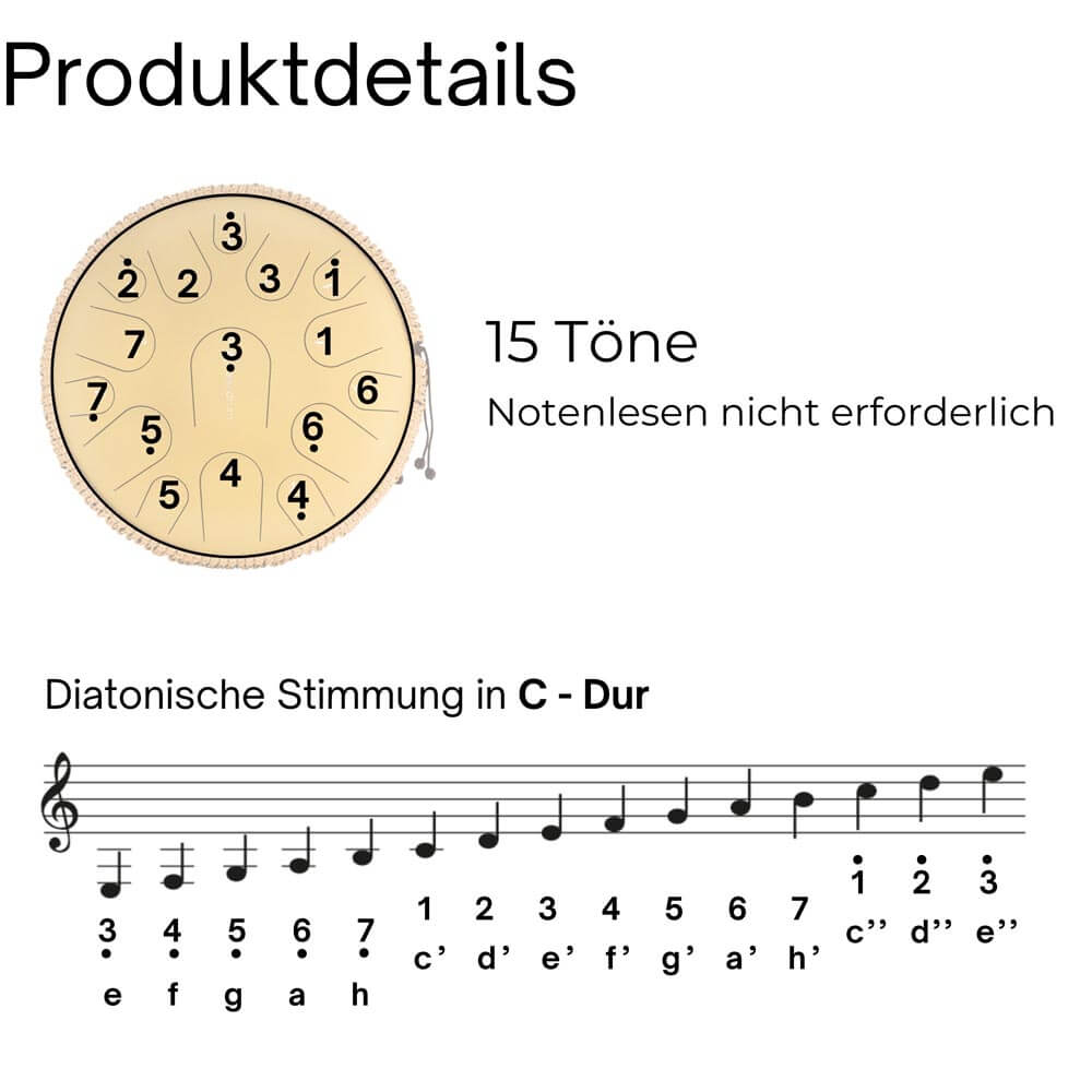 Sonodrum Zungentrommel - "Premium" - Handgefertigt - 35,5cm - 15 Zungen - C-Dur