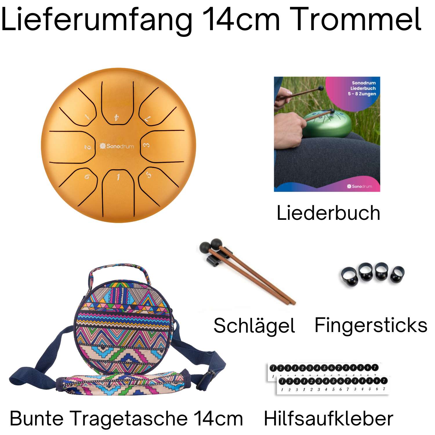 Sonodrum Zungentrommel - "Standard" - Handgefertigt - (14cm / 20cm) - 8 Zungen - C-Dur