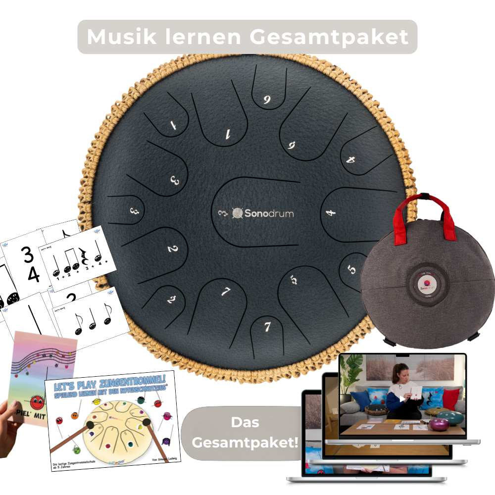 Sonodrum - Premium 15 Zungen Set - Let’s Play Zungentrommel, Notenschnutzies & Happy Beatz  - Floh im Ohr TV