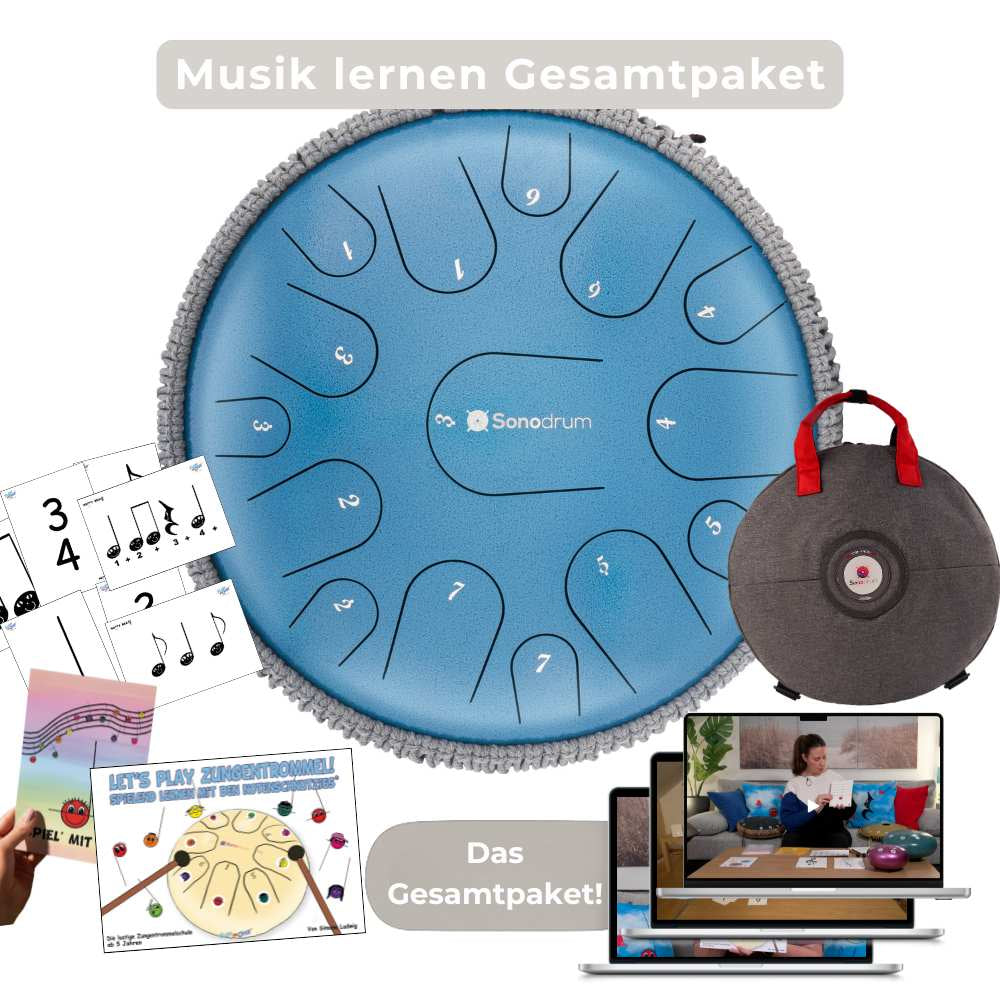 Sonodrum - Premium 15 Zungen Set - Let’s Play Zungentrommel, Notenschnutzies & Happy Beatz  - Floh im Ohr TV