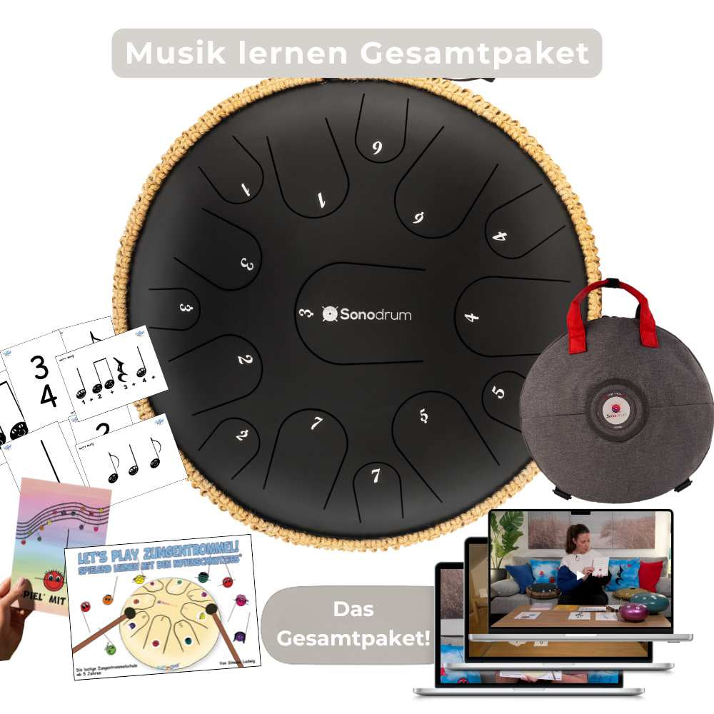 Sonodrum - Premium 15 Zungen Set - Let’s Play Zungentrommel, Notenschnutzies & Happy Beatz  - Floh im Ohr TV
