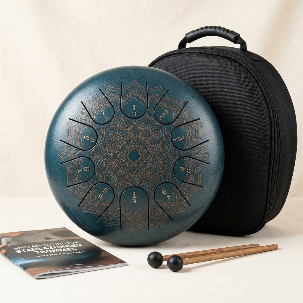 Komplett-Set — Tongue Drum Mandala 15 Zungen + Tasche + Schlägel + E-Book